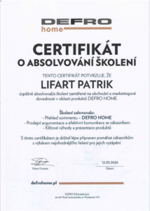 certifikát DEFRO HOME 05 2026