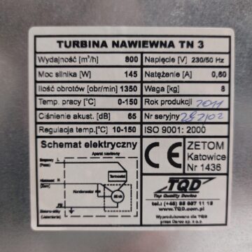 etiketa krbový ventilátor DARCO TN 3